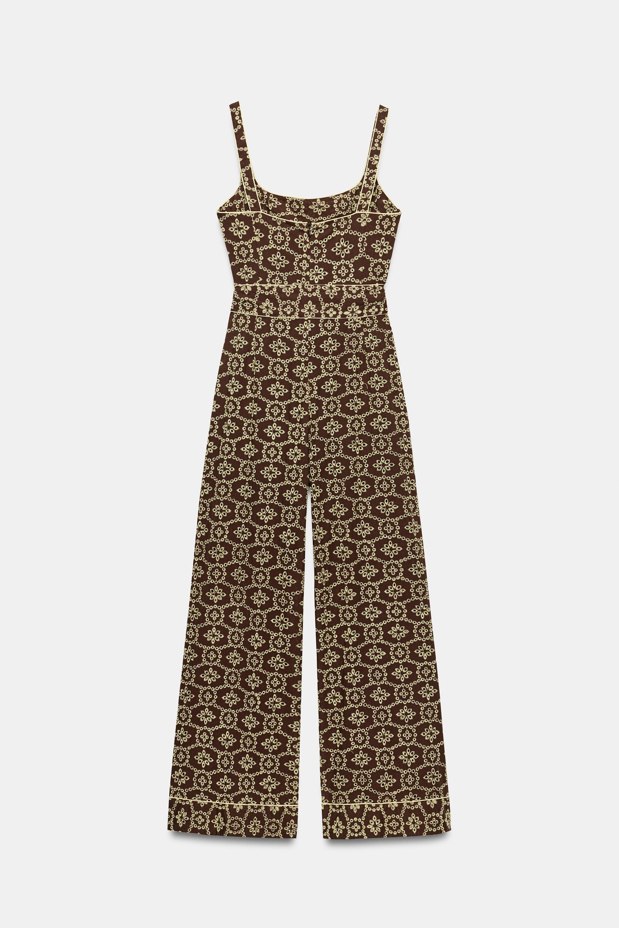 EMBROIDERED EYELET BELTED JUMPSUIT